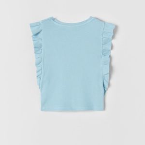 COPY - Zara Ruffle Ribbed Shirt. Light blue. Size M.